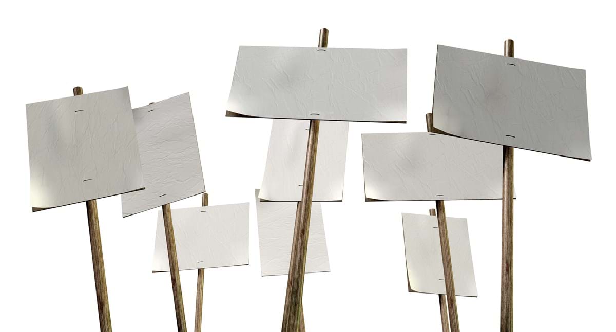 picket signs in front of white background