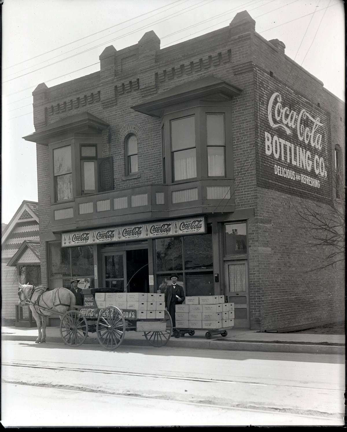 Historic black and white image of building on Warm Springs Avenue